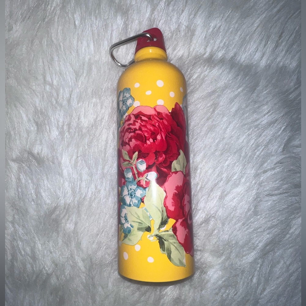 Pioneer Woman Stainless Steel Tumbler Yellow Floral + Polka Dots Carabiner Cap
